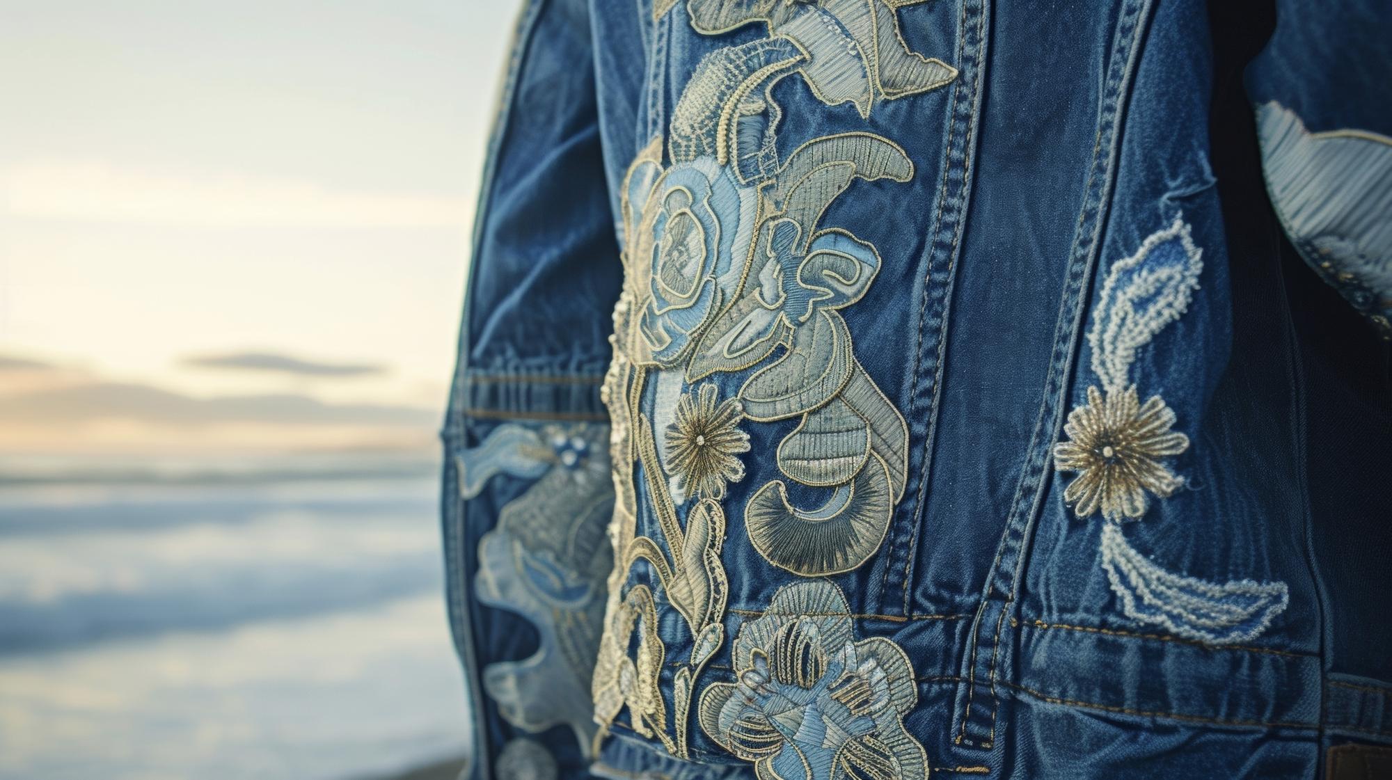 embroidered denim jacket back panel with intricate pattern